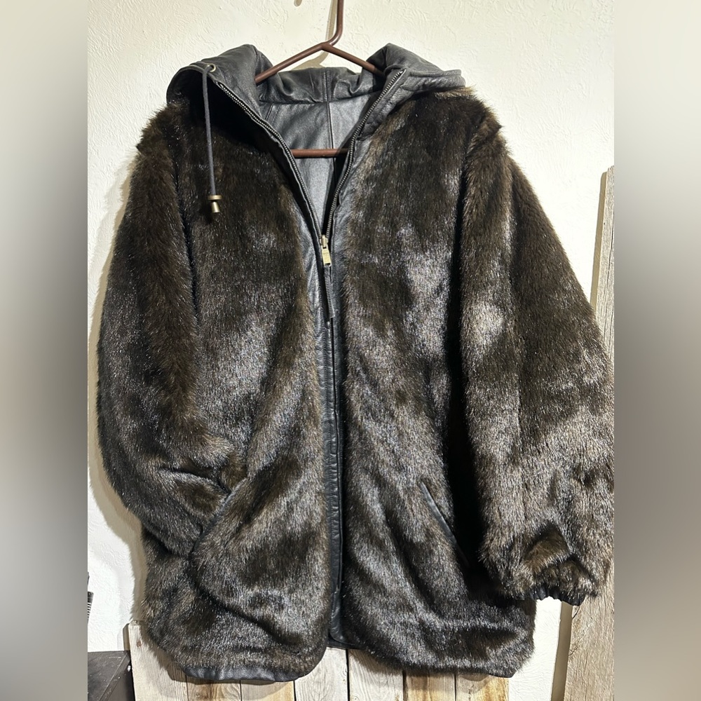 Charles Klein Reversible Faux Fur Leather Trench Coat